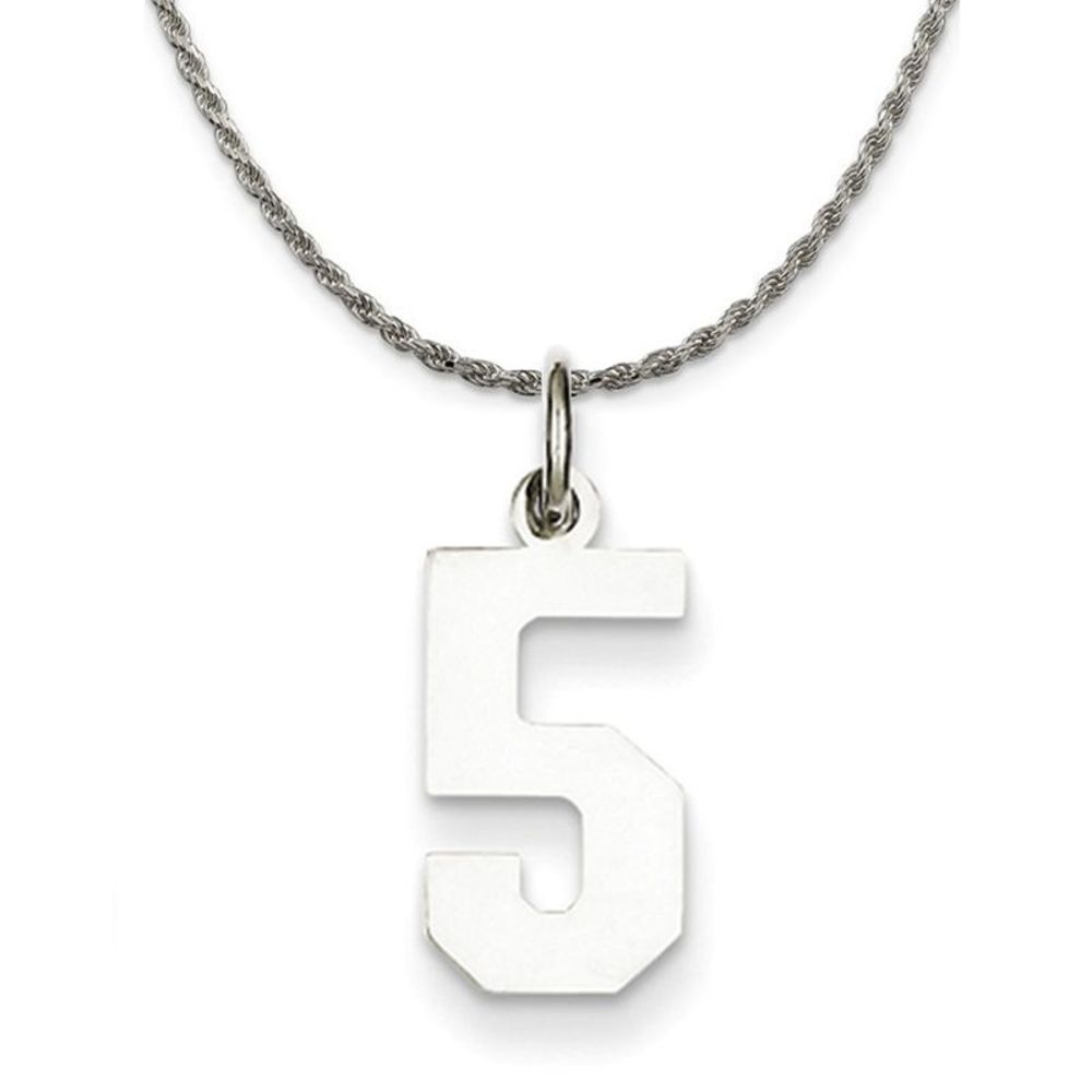 Sterling Silver Athletic Lg Polished Number 5 Necklace - 26 Inch